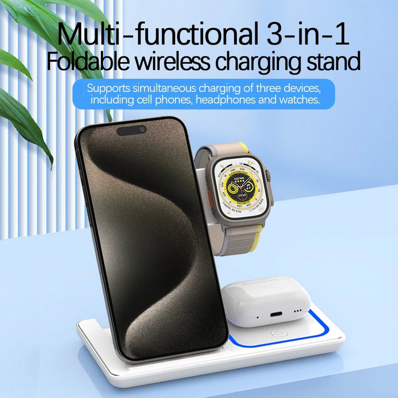 Fast Charging Pad 3 em 1 – Suporte + LED + Wireless