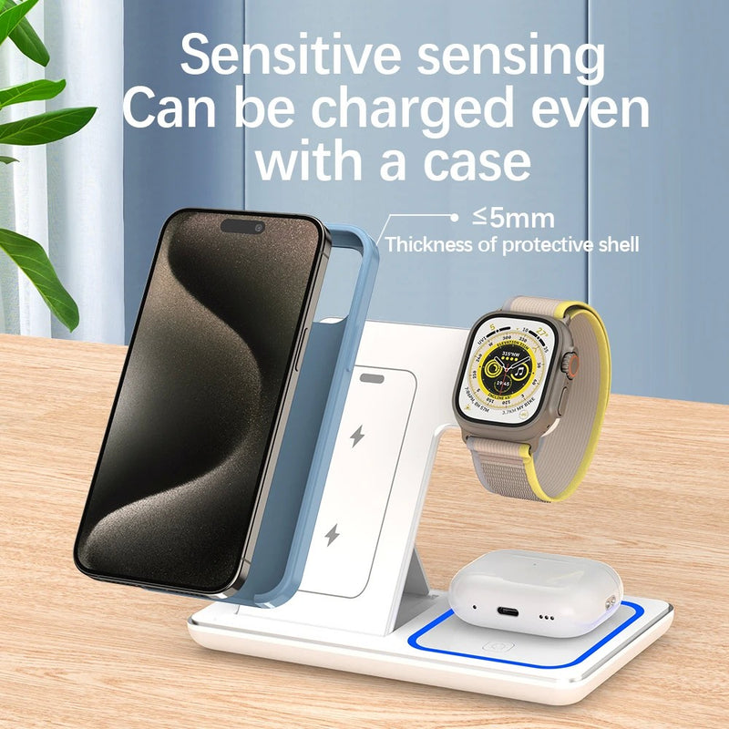 Fast Charging Pad 3 em 1 – Suporte + LED + Wireless
