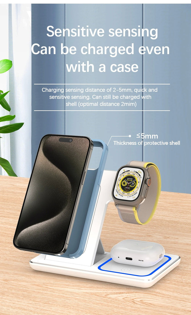 Fast Charging Pad 3 em 1 – Suporte + LED + Wireless