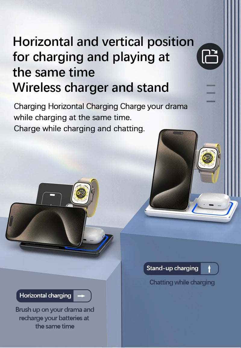 Fast Charging Pad 3 em 1 – Suporte + LED + Wireless