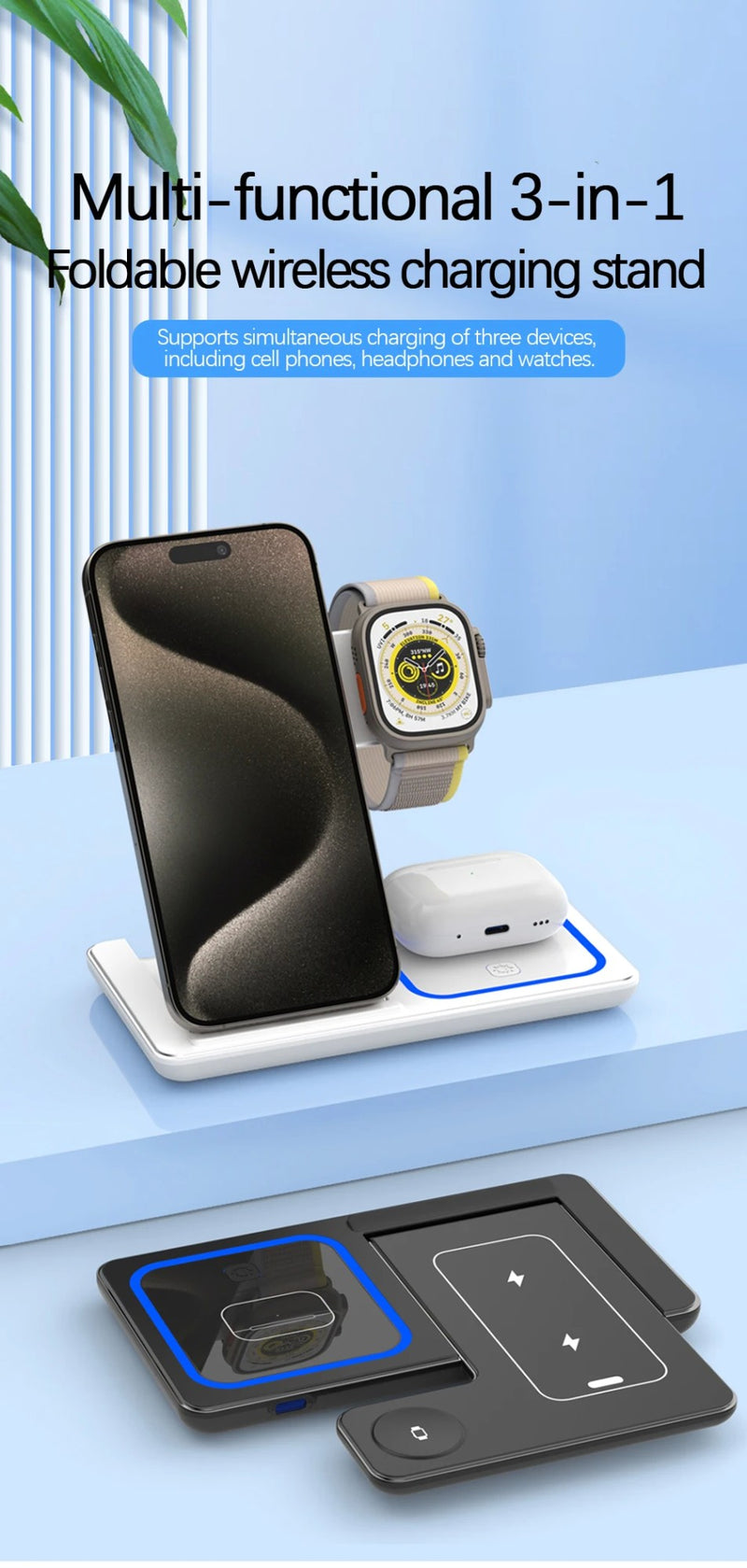 Fast Charging Pad 3 em 1 – Suporte + LED + Wireless
